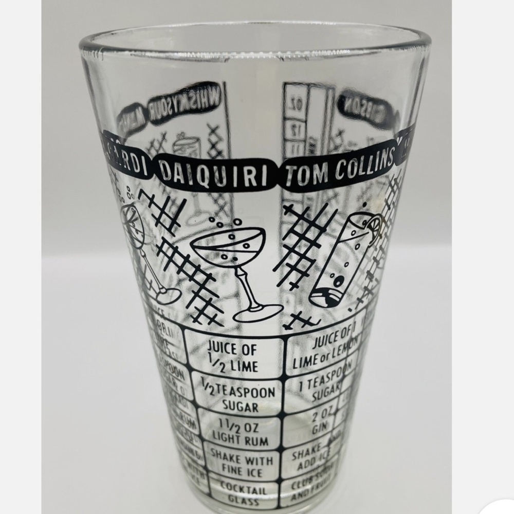 Vintage Federal Glass Mixed Drink Cocktail Measuring Mixer Recipe Tumbler